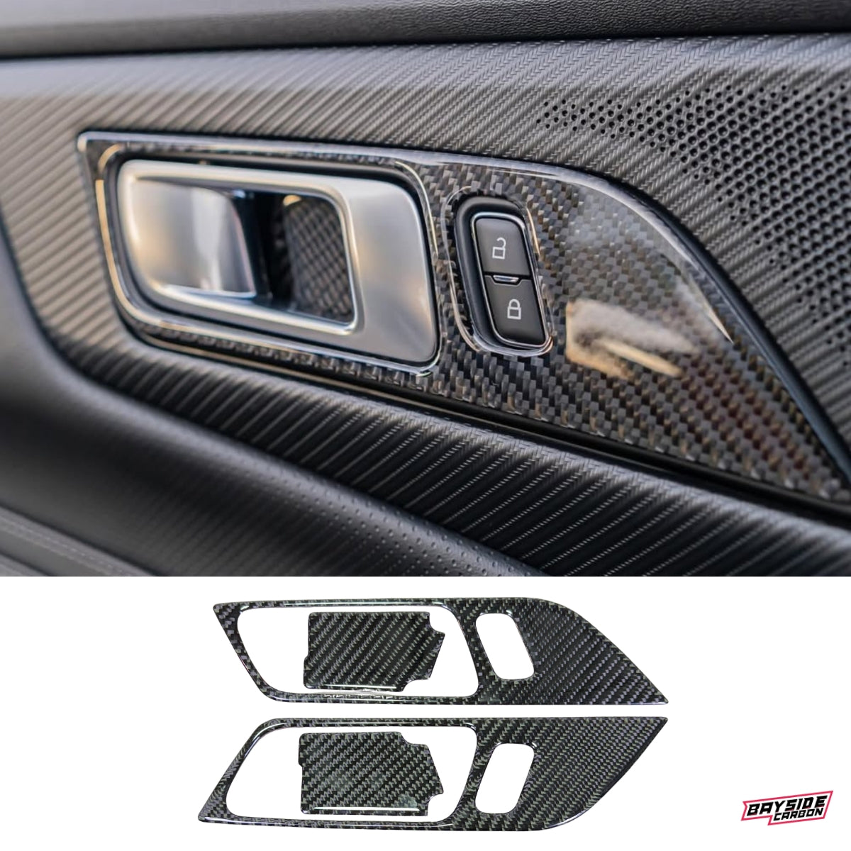 2024+ Ford Mustang Carbon Fiber Interior Door Handle Overlays